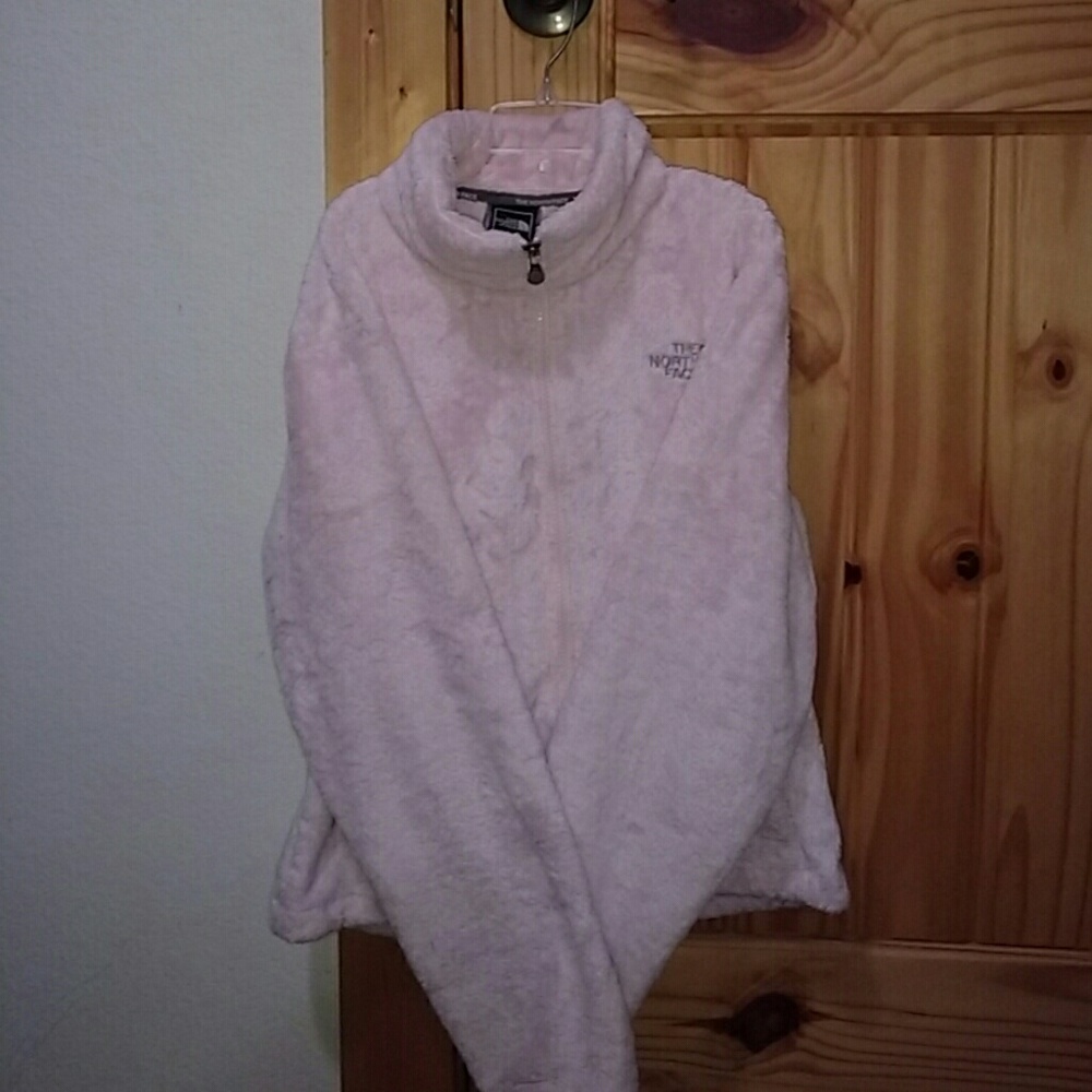 Light pink fuzzy North Face zip up